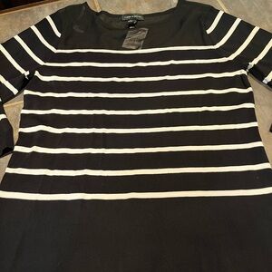 NWT Cable & Gauge Black and White Striped Sweater with sheer neckline !